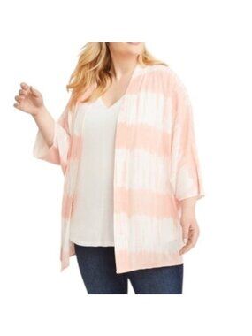Lane Bryant Dip-Dyed Open Chiffon Kimono White/Peach Size 22/24 Beach Vacation
